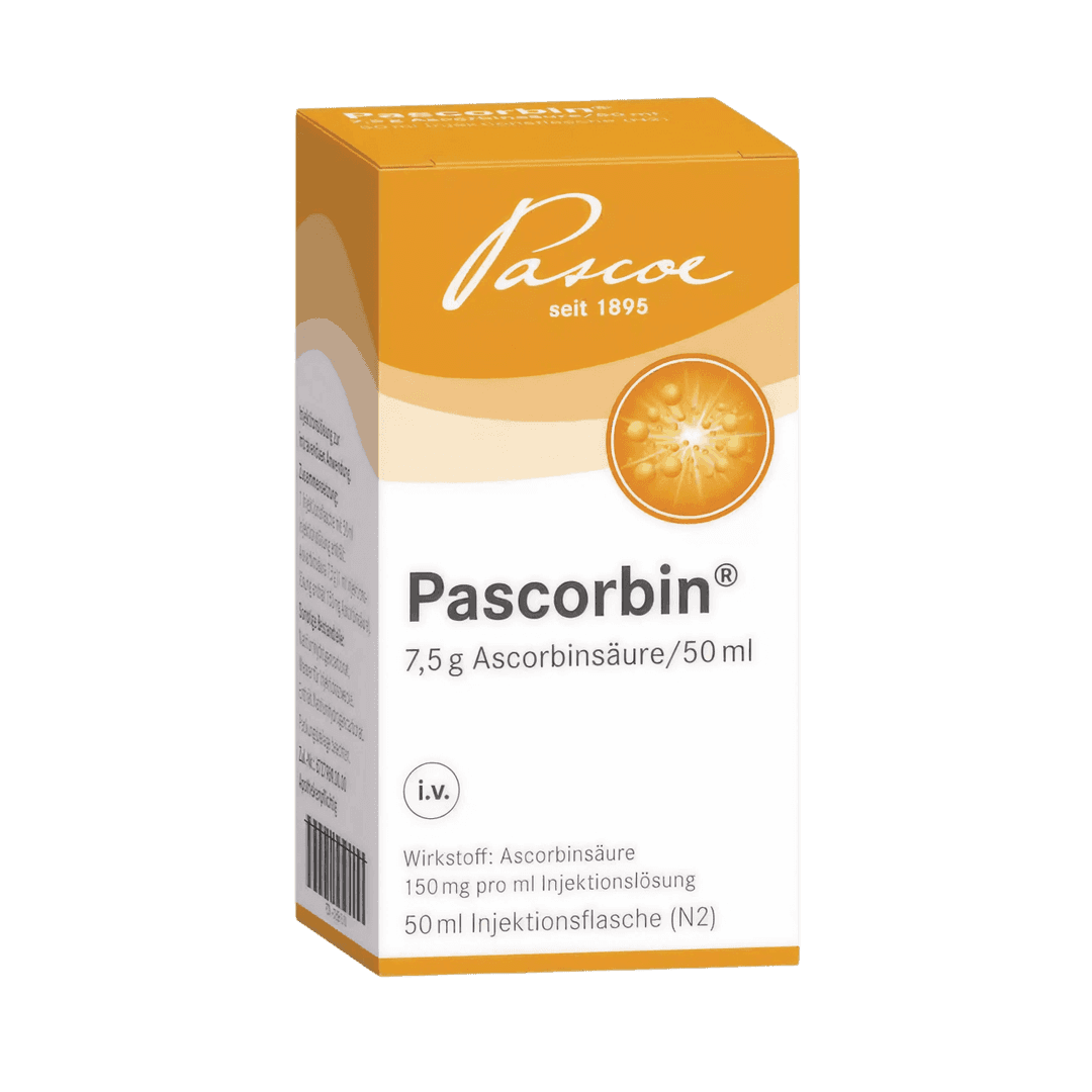 pickmy | Pascorbin (Vitamin C), 7.5 g – Одобренный препарат для внутривенного введения витамина C при клиническом дефиците — быстрое и прямое поступление в кровь.